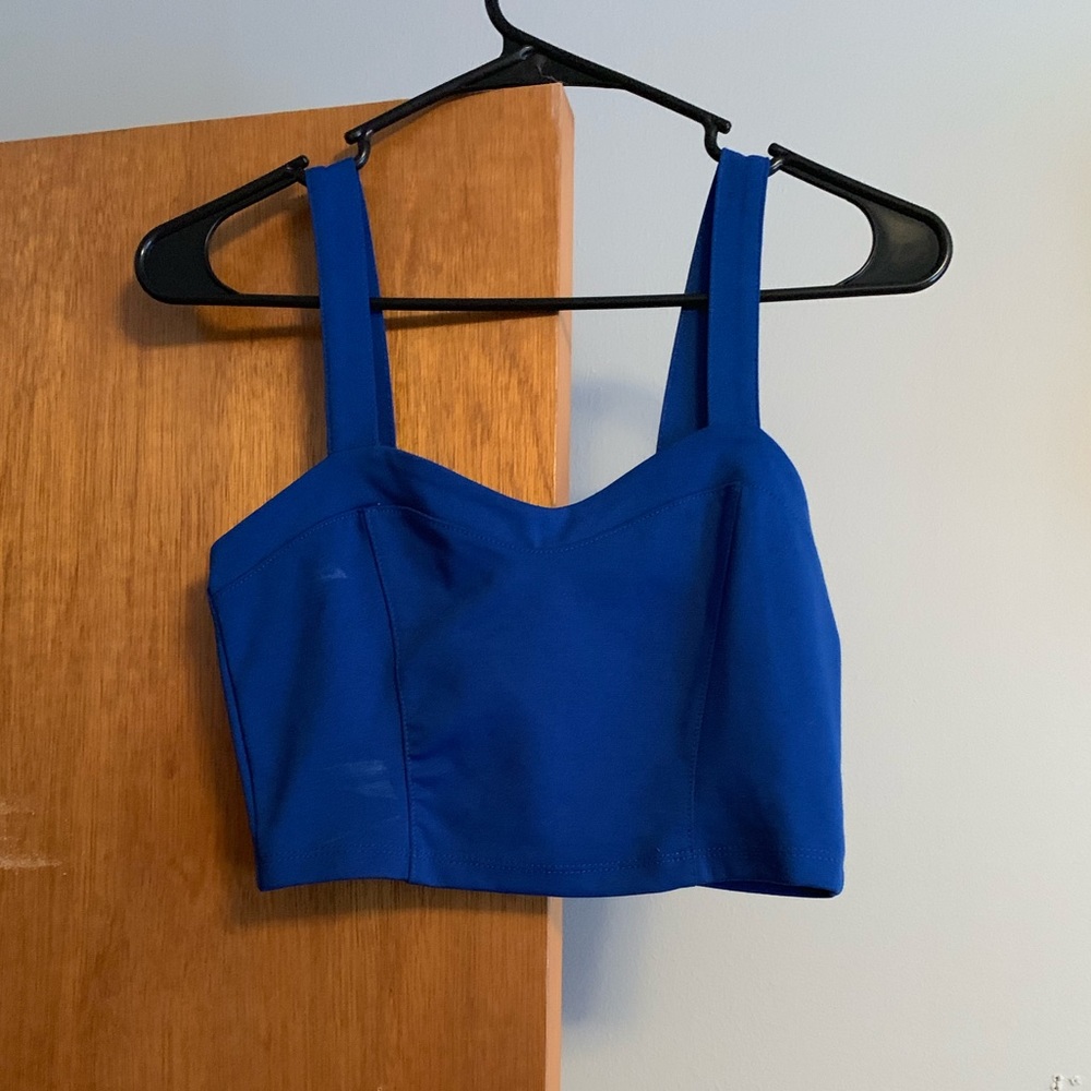 Blue crop top with open back